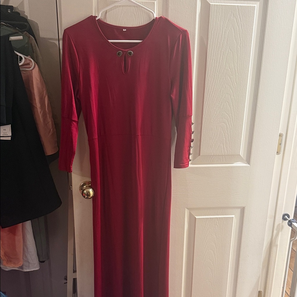 Women's Long Sleeve Red Dress with Keyhole Detail